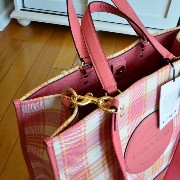 Coach Pink Plaid Tote Bag - Picture 6 of 11